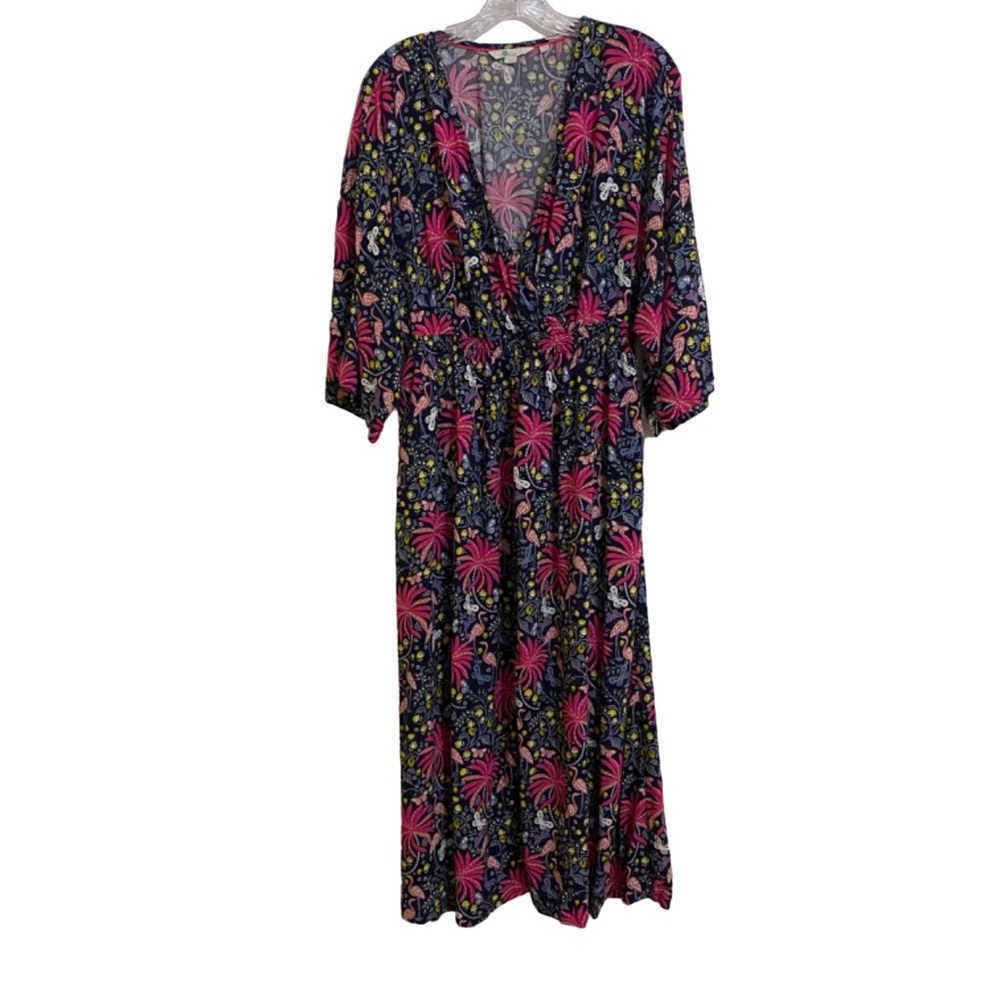 Boden Floral Maxi Dress in Navy with Pink & Yellow Print